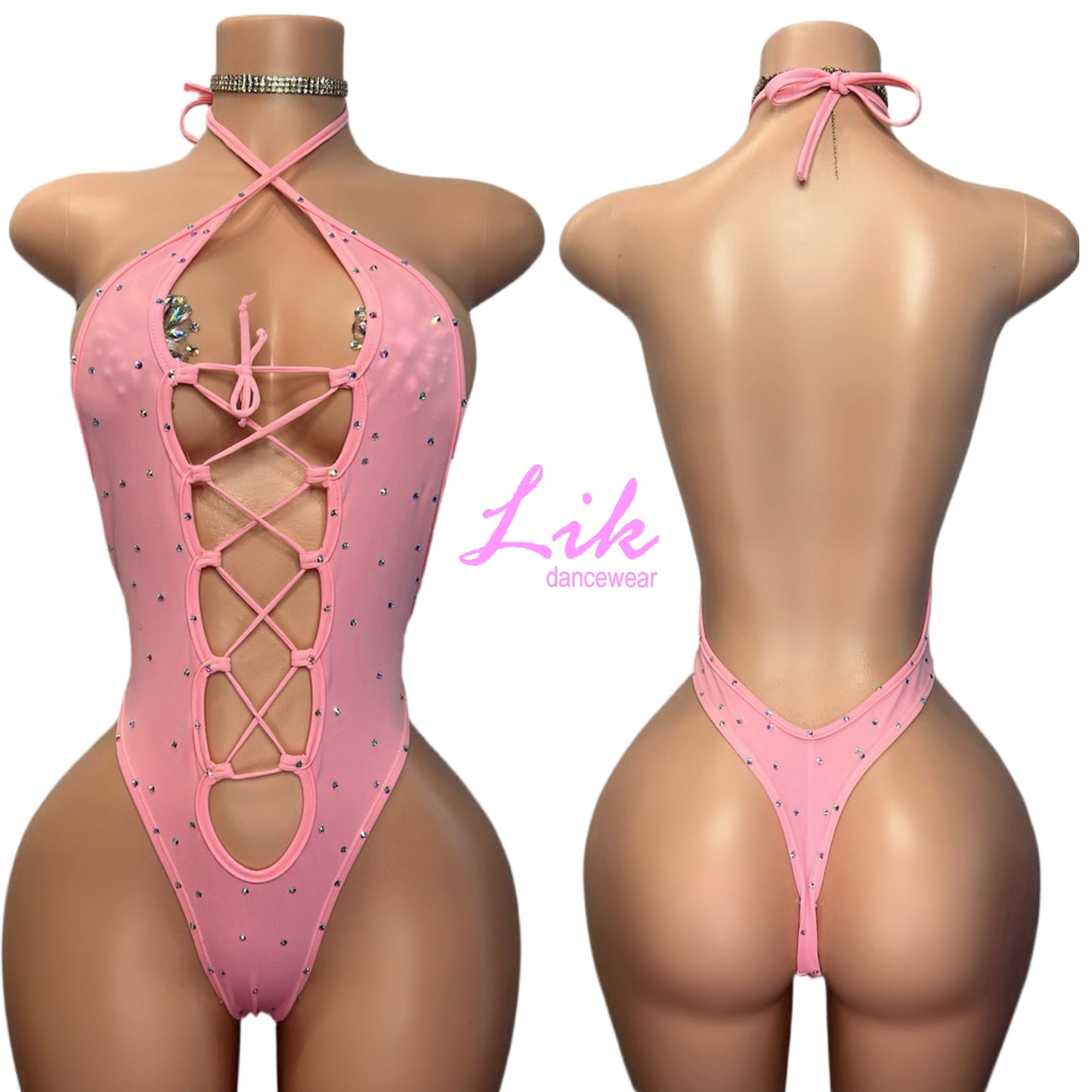 Wrap it up lace up rhinestone one piece