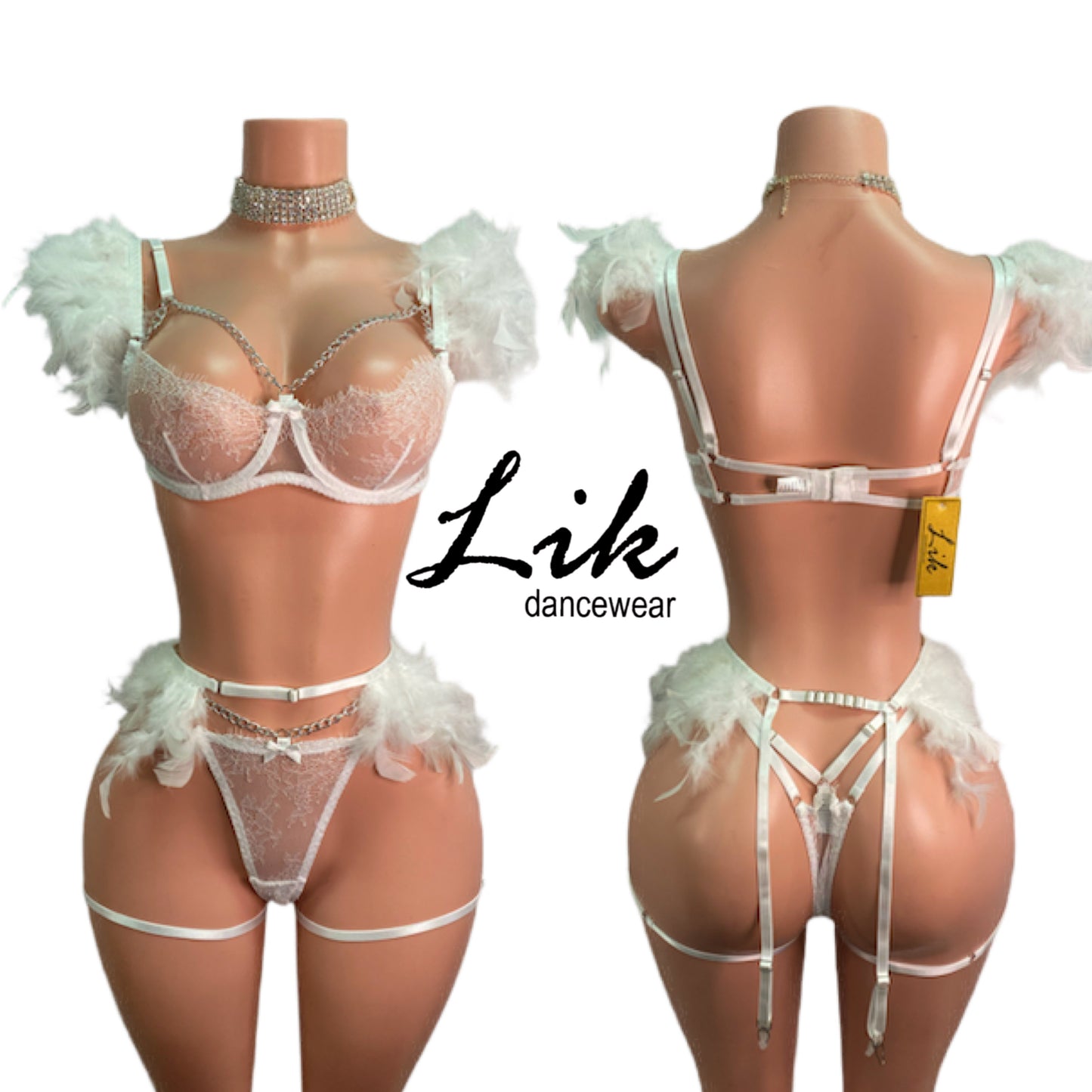 Muse 3 Piece Feather Lingerie Set