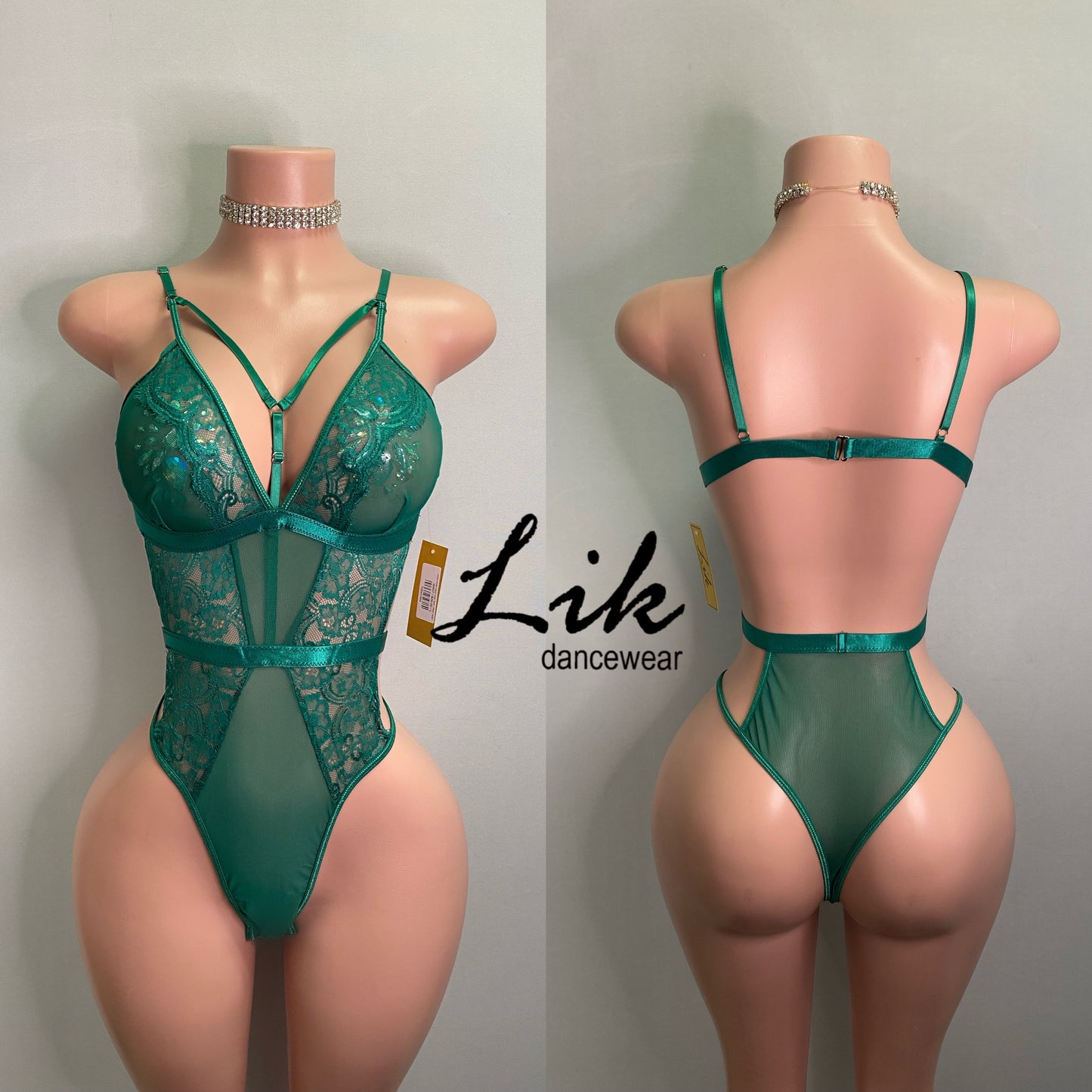 Ladies Hunter Green Lace, Satin , Mesh Teddy w/ Front Detail