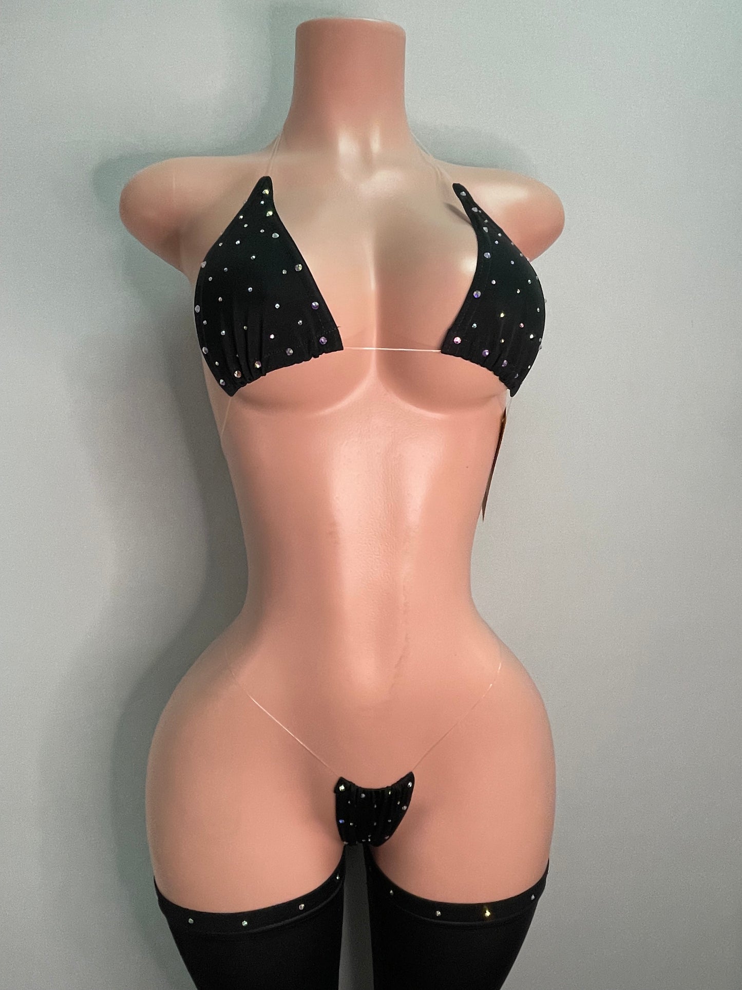 Naked Rhinestones micro bikini with clear strings