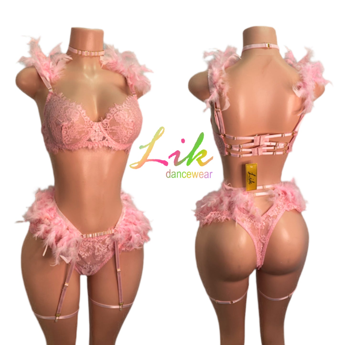 Muse 3 Piece Feather Lingerie Set