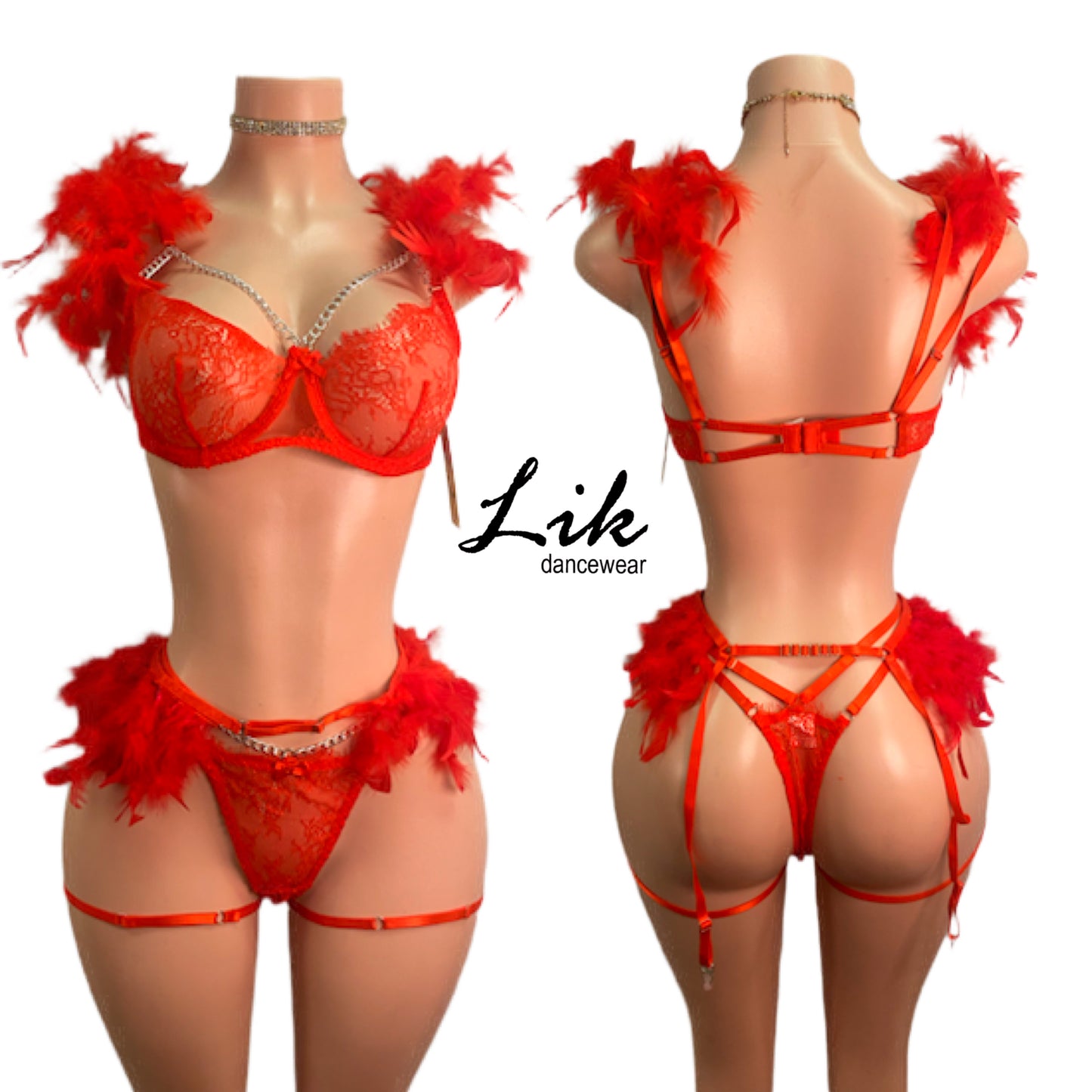 Muse 3 Piece Feather Lingerie Set