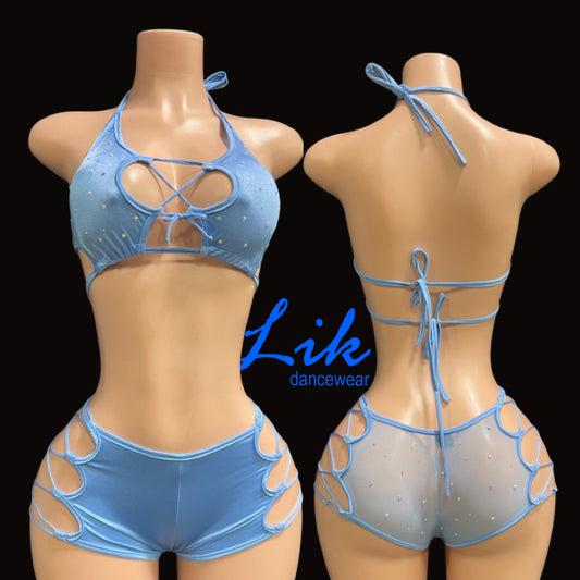 Ice Lace up cut out two piece short