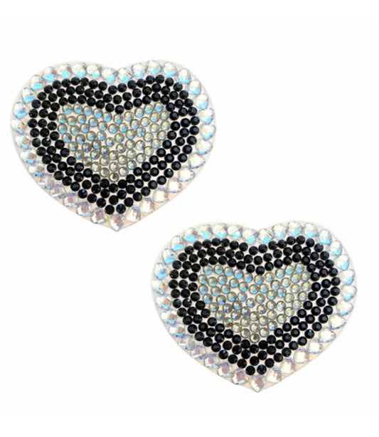 CRYSTAL HEART BLACK SILVER PASTIES