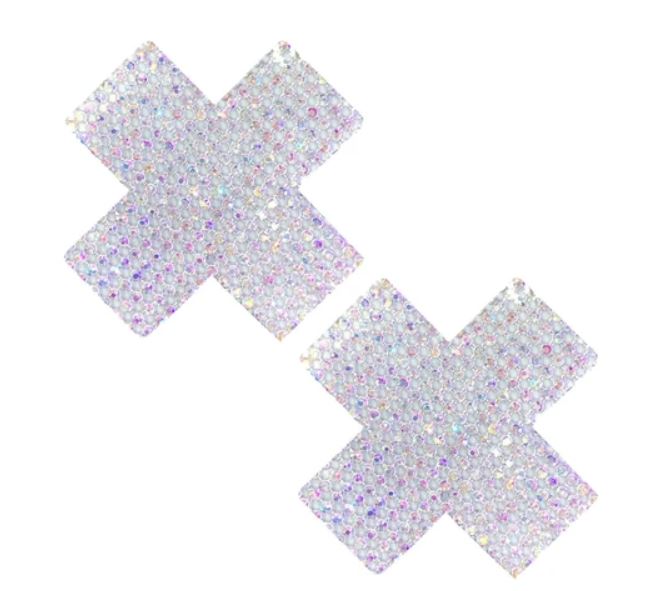 X bling pasties Rhinestone X shape pasties self stick