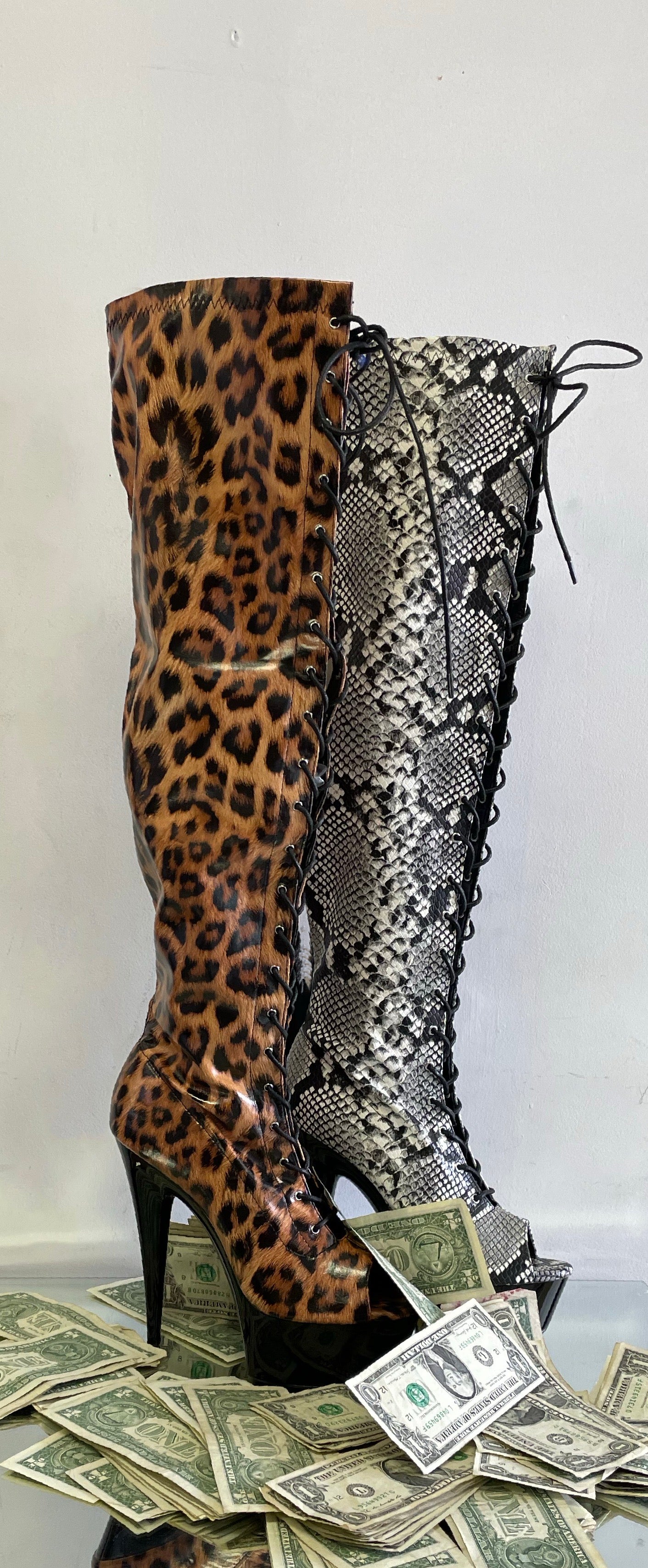 609 ZOELLE leopard print thigh high boots Lik Dancewear