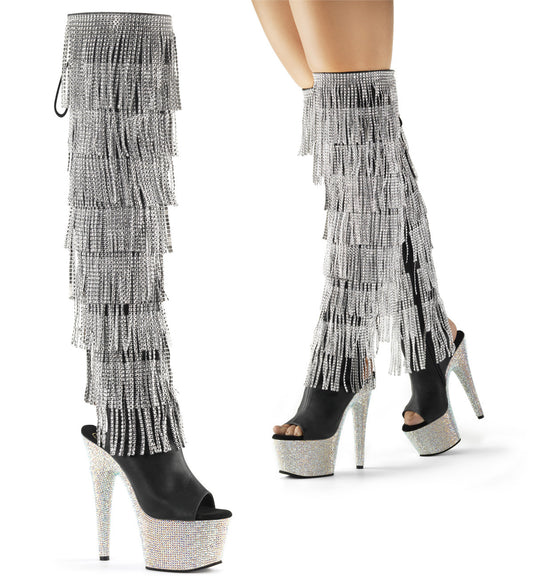 BEJ3019RSF-7/BPU/SRS Rhinestone fringe shingle thigh high boots